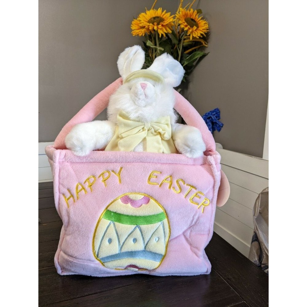NEW  Easter Bunny Rabbit Bag Tote Egg Plush 12"x10" Pink